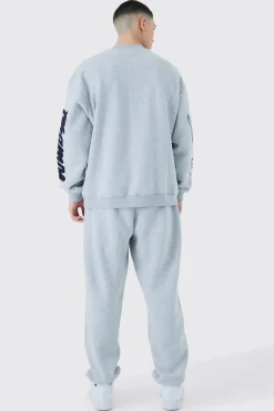 Oversized Extended Neck Varsity Badge Sweatshirt Tracksuit | BoohooMAN UK
