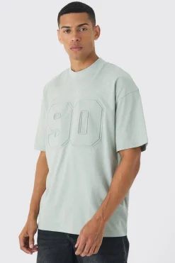 Oversized Extended Neck Varsity Embossed T-Shirt | BoohooMAN UK