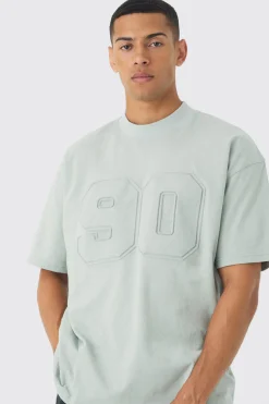 Oversized Extended Neck Varsity Embossed T-Shirt | BoohooMAN UK