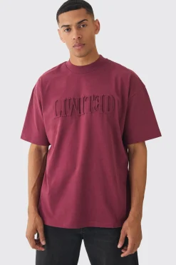 Oversized Extended Neck Varsity Embossed T-Shirt | BoohooMAN UK