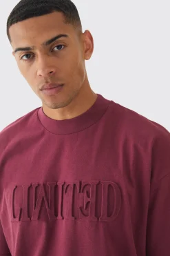 Oversized Extended Neck Varsity Embossed T-Shirt | BoohooMAN UK