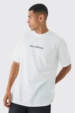 Oversized Extended Neck Very Demure Slogan T-Shirt | BoohooMAN UK