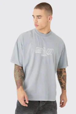 Oversized Extended Neck Washed M Graphic T-shirt | BoohooMAN UK