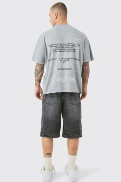 Oversized Extended Neck Washed M Graphic T-shirt | BoohooMAN UK