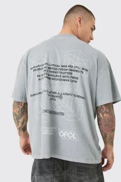 Oversized Extended Neck Washed M Graphic T-shirt | BoohooMAN UK