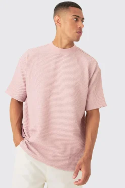Oversized Extended Neck Waffle T-shirt | BoohooMAN UK