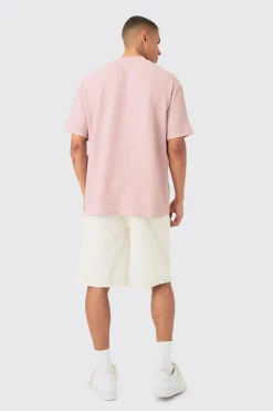 Oversized Extended Neck Waffle T-shirt | BoohooMAN UK