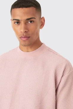 Oversized Extended Neck Waffle T-shirt | BoohooMAN UK
