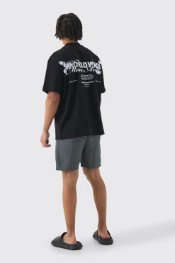 Oversized Extended Neck Worldwide Back Print T-shirt & Swim Set | BoohooMAN UK