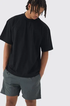 Oversized Extended Neck Worldwide Back Print T-shirt & Swim Set | BoohooMAN UK