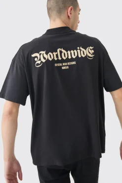 Oversized Extended Neck Worldwide Print T-shirt | BoohooMAN UK