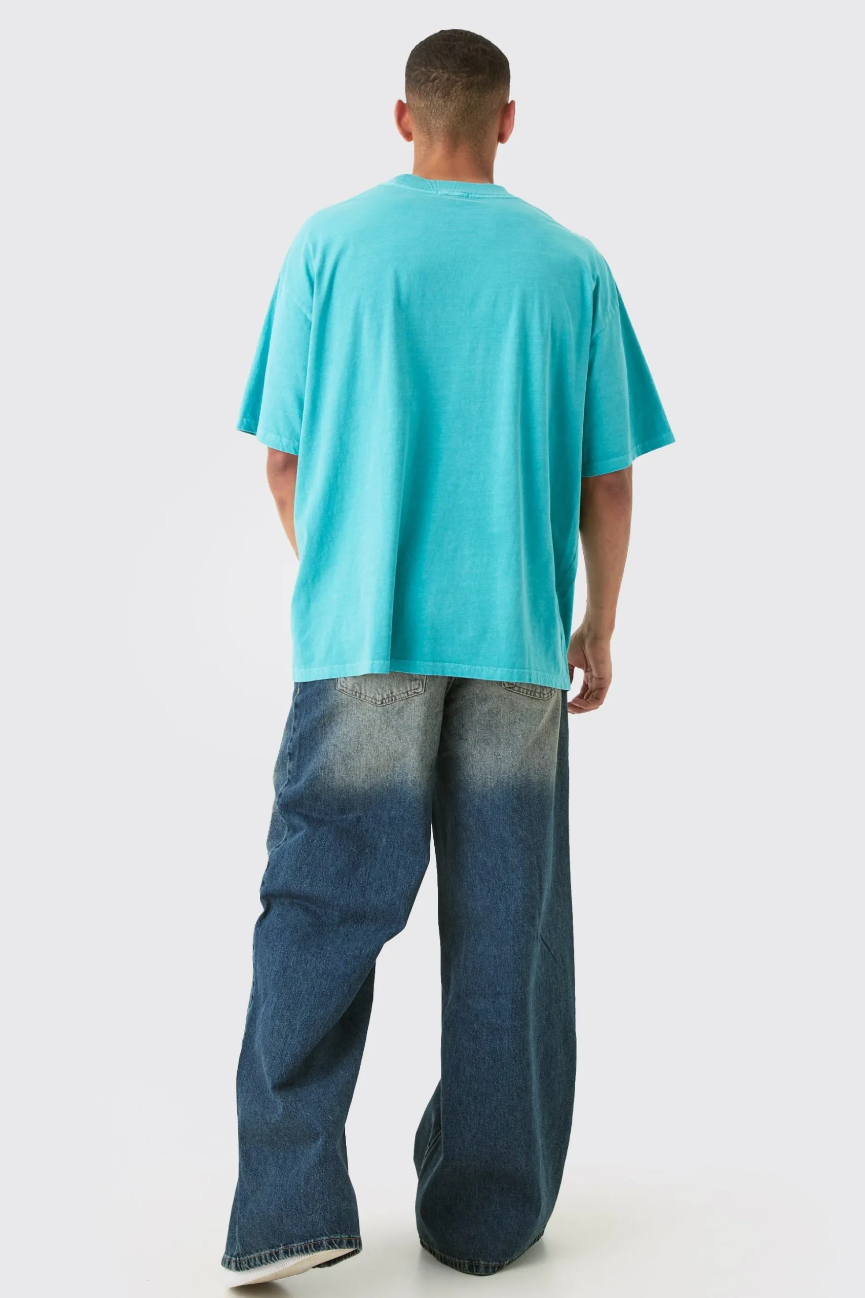 Oversized Extended Neck Wash Varsity Brooklyn Print T-shirt | BoohooMAN UK