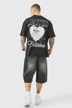 Oversized Extended Neck Web Heart Back Print T-shirt | BoohooMAN UK