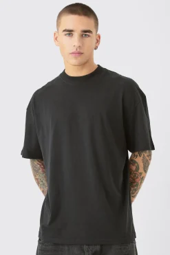 Oversized Extended Neck Web Heart Back Print T-shirt | BoohooMAN UK