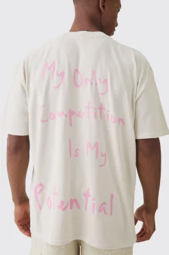 Oversized Extended Neck Washed Competition Slogan T-shirt | BoohooMAN UK