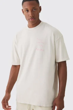 Oversized Extended Neck Washed Competition Slogan T-shirt | BoohooMAN UK