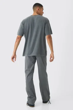 Oversized Extended Neck Wash Distressed Printed T-Shirt | BoohooMAN UK