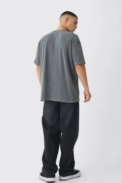 Oversized Extended Neck Wash Statue Print Distressed T-Shirt | BoohooMAN UK