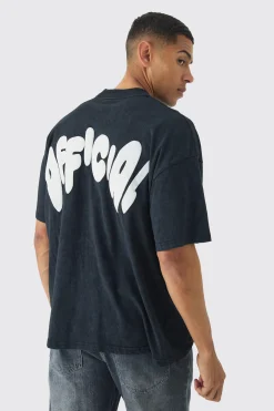 Oversized Extended Neck Wash Official Puff Print T-Shirt | BoohooMAN UK