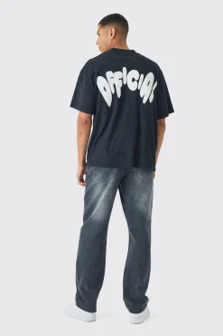 Oversized Extended Neck Wash Official Puff Print T-Shirt | BoohooMAN UK