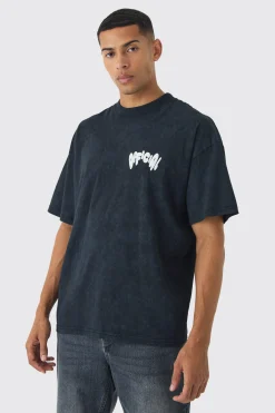 Oversized Extended Neck Wash Official Puff Print T-Shirt | BoohooMAN UK