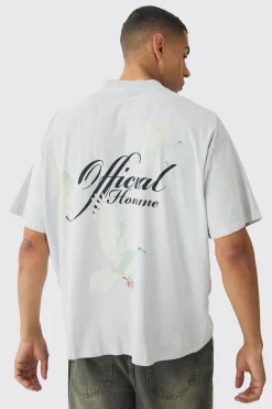 Oversized Extended Neck Washed Dove Back Print T-Shirt | BoohooMAN UK