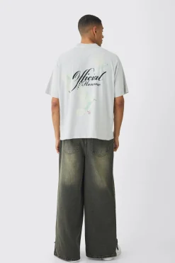 Oversized Extended Neck Washed Dove Back Print T-Shirt | BoohooMAN UK