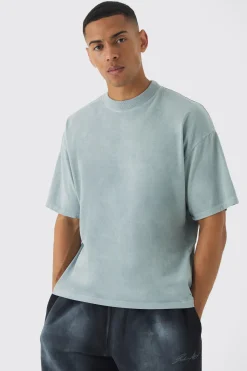 Oversized Extended Neck Washed T-shirt | BoohooMAN UK