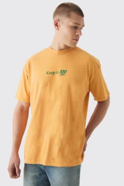 Oversized Extended Neck Washed Keep It Real Print T-Shirt | BoohooMAN UK