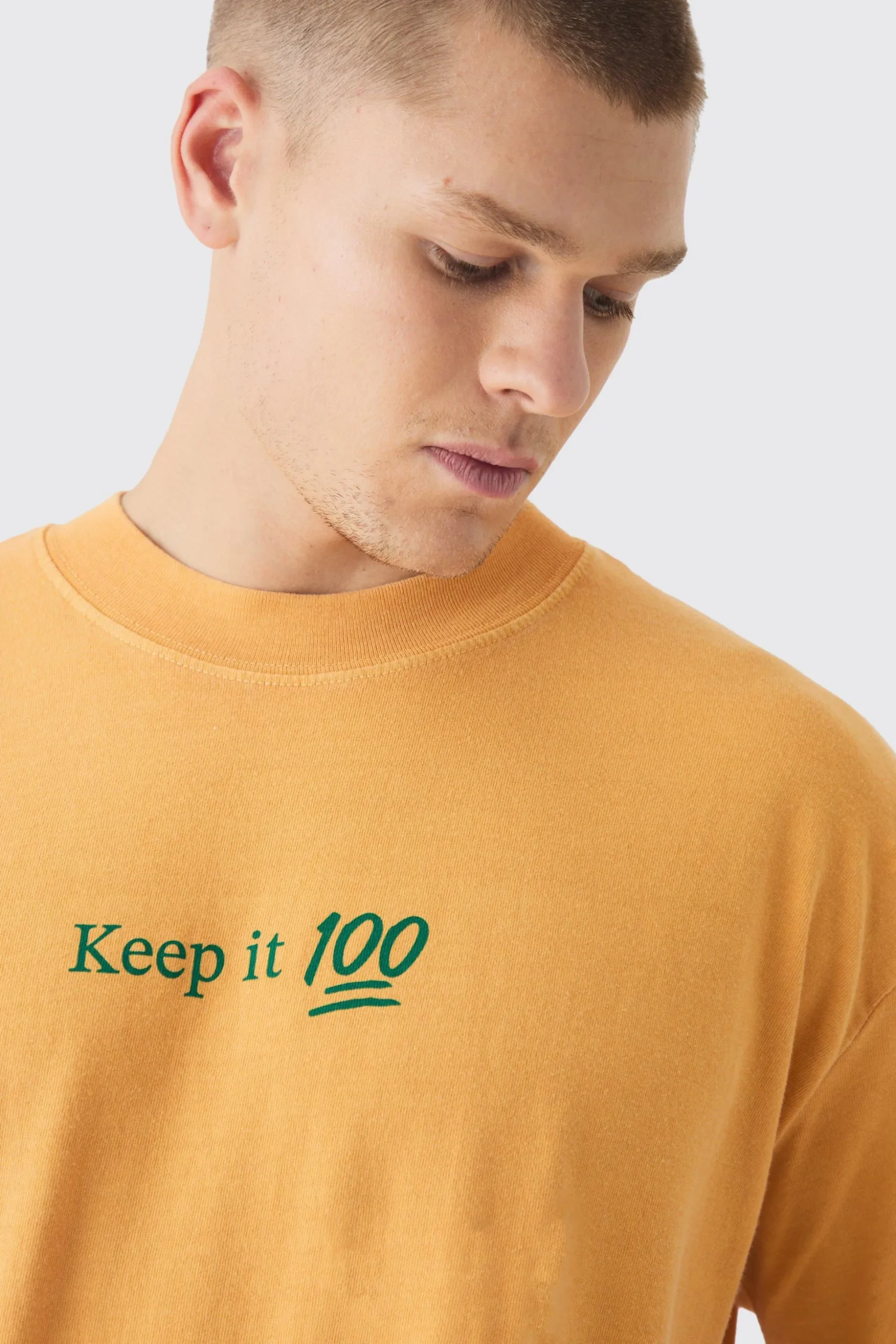 Oversized Extended Neck Washed Keep It Real Print T-Shirt | BoohooMAN UK