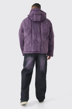 Oversized Extreme Padded Washed Hooded Puffer Coat In Purple | BoohooMAN UK