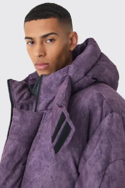 Oversized Extreme Padded Washed Hooded Puffer Coat In Purple | BoohooMAN UK