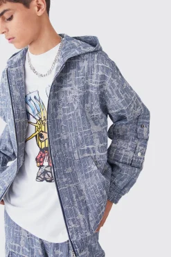 Oversized Fabric Interest Zip Through Hoodie | BoohooMAN UK
