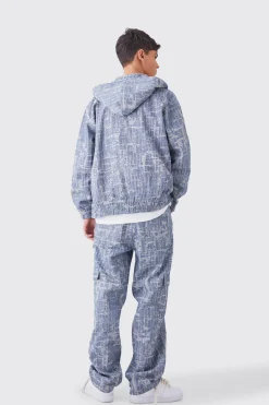 Oversized Fabric Interest Zip Through Hoodie | BoohooMAN UK