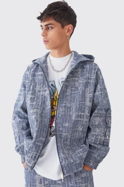 Oversized Fabric Interest Zip Through Hoodie | BoohooMAN UK