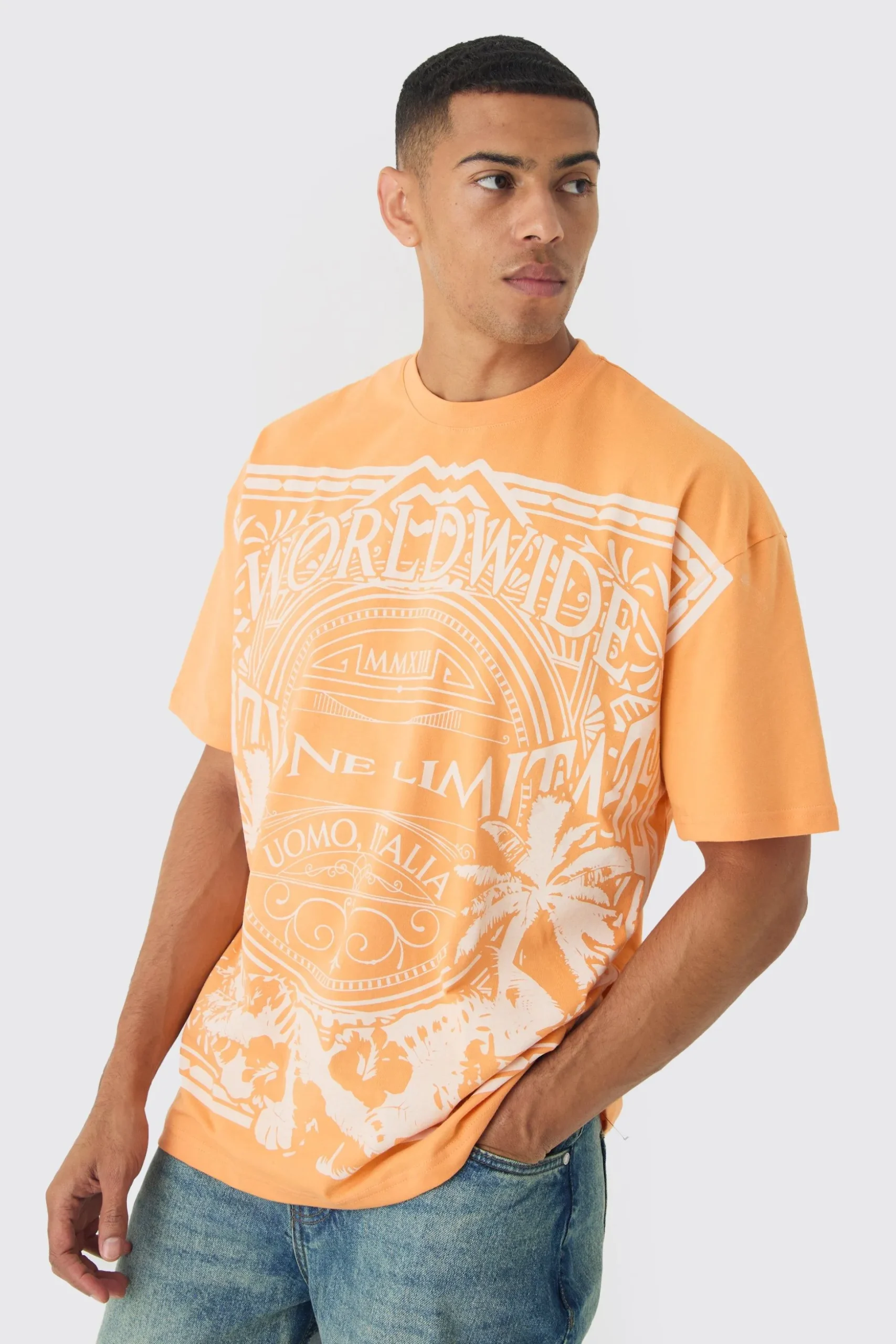 Oversized Faded Large Graphic T-shirt | BoohooMAN UK