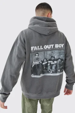 Oversized Fall Out Boy Band License Wash Hoodie | BoohooMAN UK