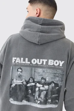 Oversized Fall Out Boy Band License Wash Hoodie | BoohooMAN UK