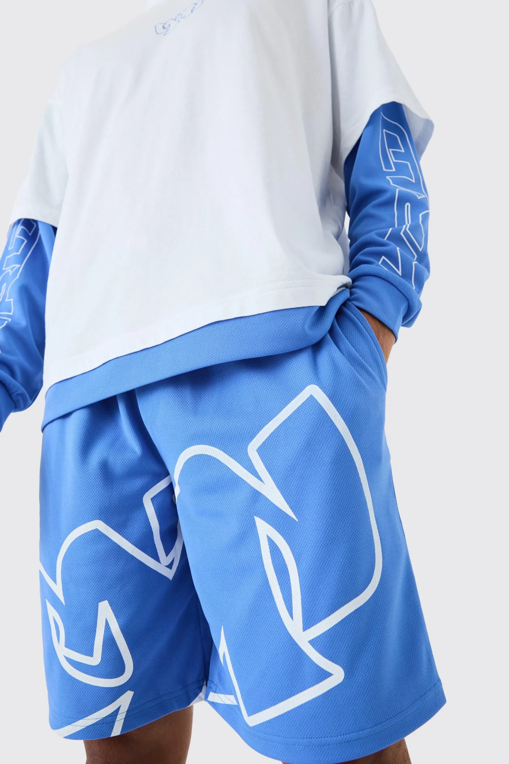 Oversized Faux Layer T-shirt And Mesh Short Set | BoohooMAN UK