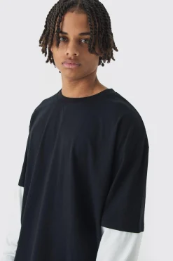 Oversized Faux Layer T-Shirt | BoohooMAN UK
