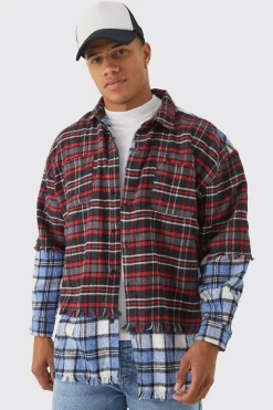 Oversized Faux Layered Check Shirt | BoohooMAN UK