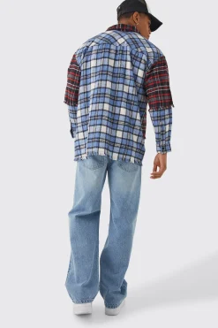 Oversized Faux Layered Check Shirt | BoohooMAN UK