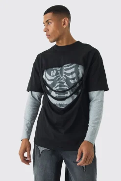 Oversized Faux Layered Distressed T-shirt | BoohooMAN UK