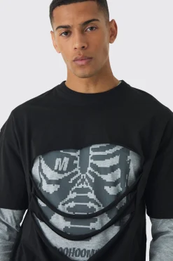 Oversized Faux Layered Distressed T-shirt | BoohooMAN UK