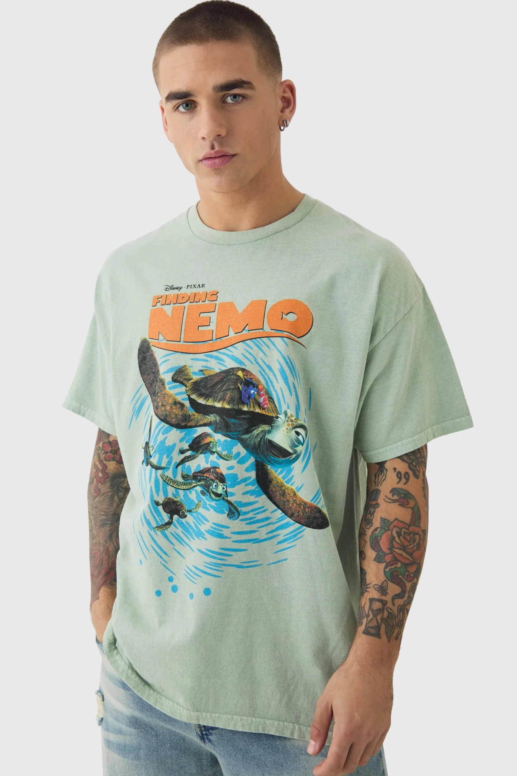 Oversized Finding Nemo Wash License Print T-shirt | BoohooMAN UK