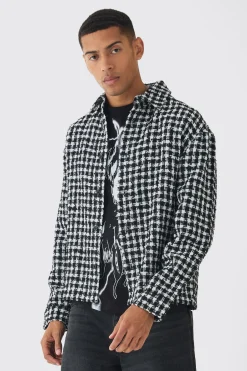 Oversized Fit Boucle Overshirt | BoohooMAN UK