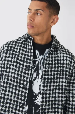 Oversized Fit Boucle Overshirt | BoohooMAN UK