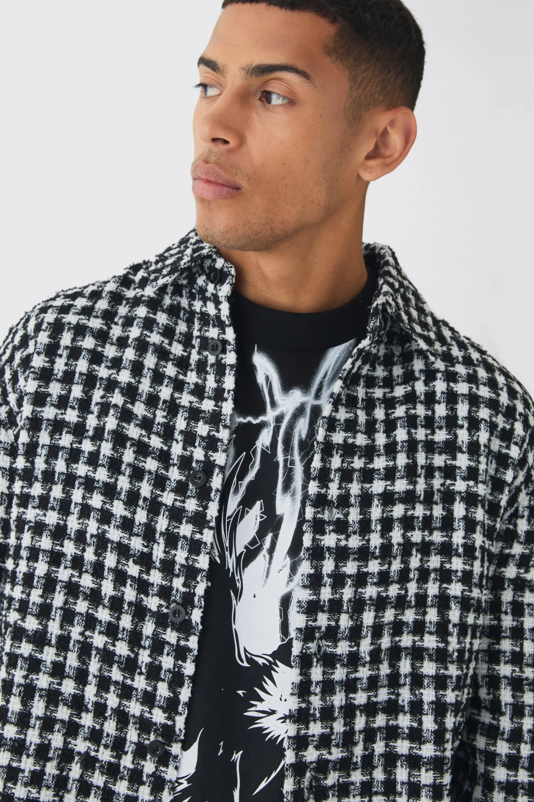 Oversized Fit Boucle Overshirt | BoohooMAN UK