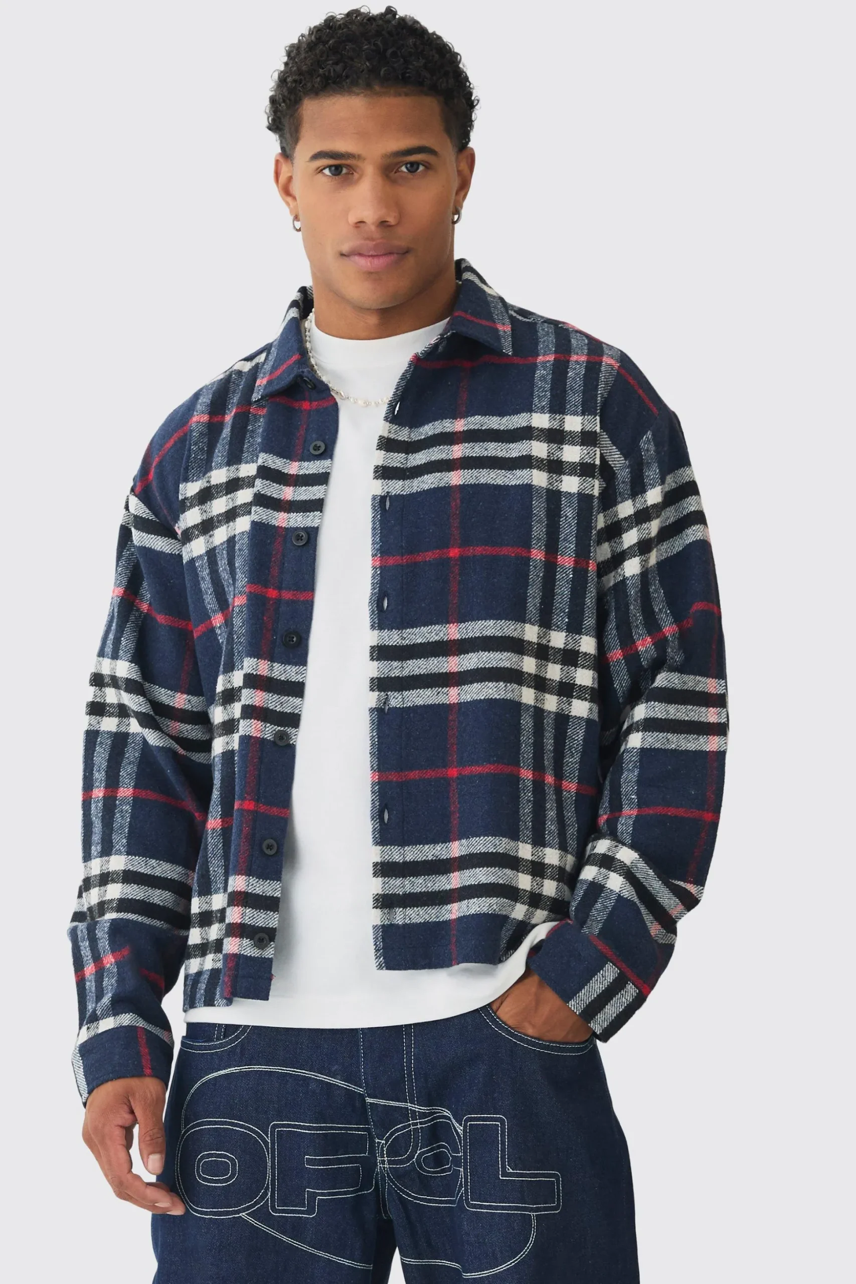Oversized Fit Boxy Checked Shirt | BoohooMAN UK