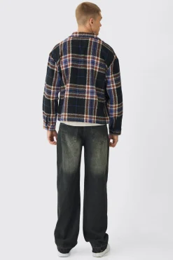 Oversized Fit Brushed Check Overshirt | BoohooMAN UK